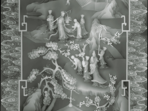 浮雕 金属浮雕 铜雕 木质雕花 十二生肖 黑白凹凸浮雕灰度图