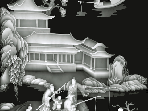 浮雕 金属浮雕 铜雕 木质雕花 十二生肖 黑白凹凸浮雕灰度图