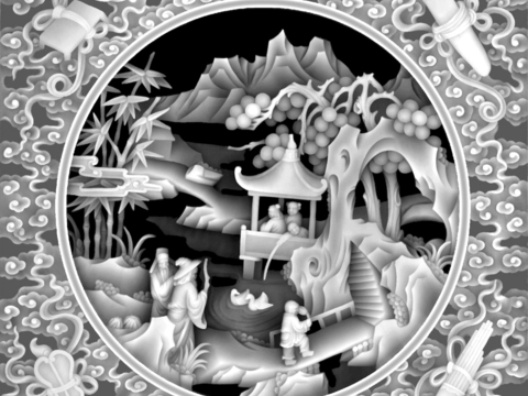 浮雕 金属浮雕 铜雕 木质雕花 十二生肖 黑白凹凸浮雕灰度图