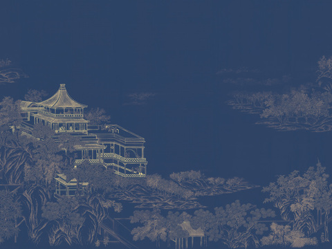 中式山水水墨画壁纸壁画装饰画