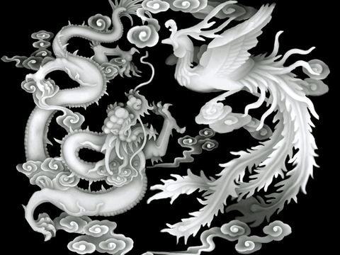 浮雕 金属浮雕 铜雕 木质雕花 十二生肖 黑白凹凸浮雕灰度图