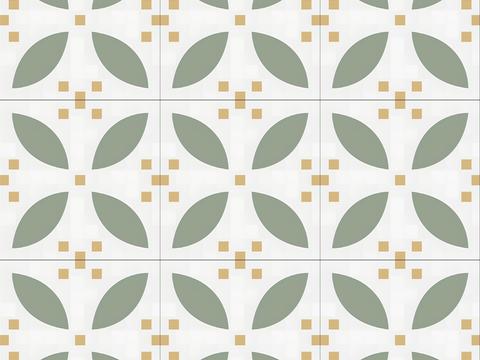 法式北欧无缝绿色复古花砖瓷砖贴图