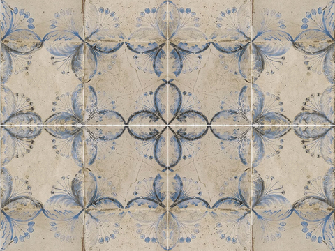 复古斑驳做旧蓝色小花砖