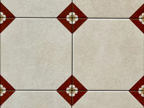 复古做旧红白小花砖