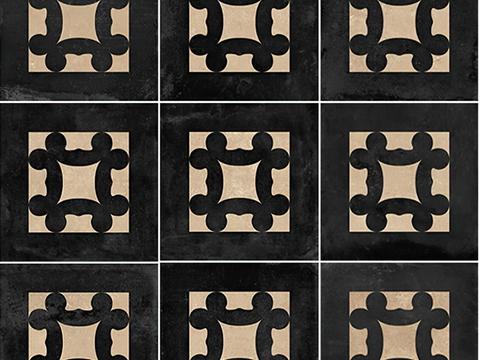 中古风黑色花砖哑光法式复古地砖