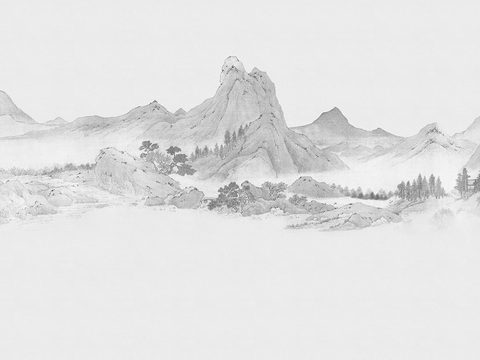 中式山水水墨画壁纸壁画装饰画