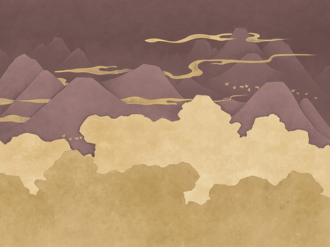 中式新中式抽象壁纸壁画