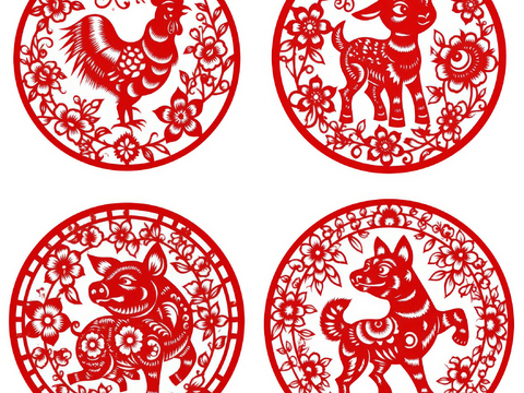 民俗十二生肖剪纸窗花装饰画