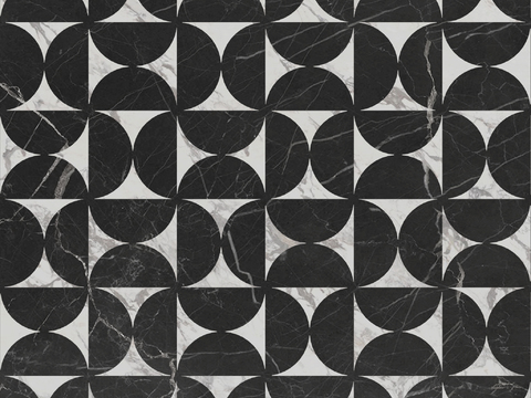 现代无缝轻奢石材拼花地面 黑白拼花石材贴图