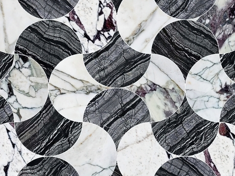 现代无缝轻奢石材拼花地面 黑白拼花石材贴图