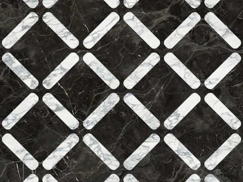 现代无缝轻奢石材拼花地面 黑白拼花石材贴图