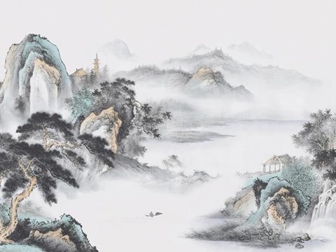 中式新中式高清壁纸壁画装饰画水墨画