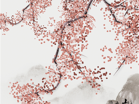  中式新中式高清壁纸壁画装饰画水墨画 