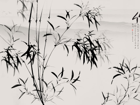 中式新中式高清壁纸壁画装饰画水墨画