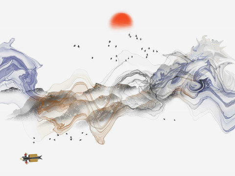 中式新中式抽象水墨画壁纸壁画