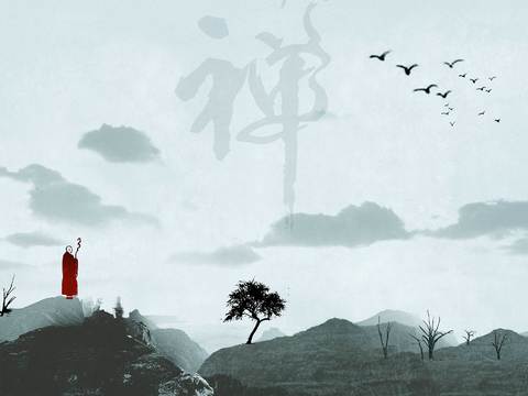 中式新中式高清禅意壁纸壁画装饰画水墨画