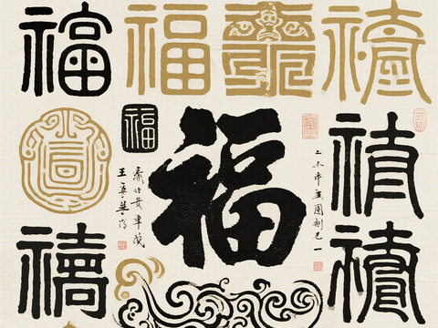 福字 毛笔字 百福