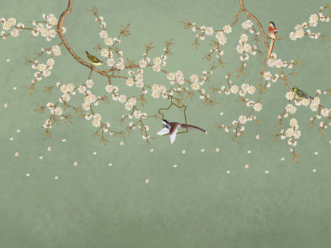  中式新中式花鸟植物壁纸壁画 