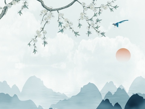  中式新中式高清壁纸壁画装饰画水墨画 