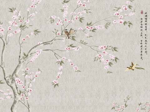  中式新中式花鸟植物壁纸壁画 
