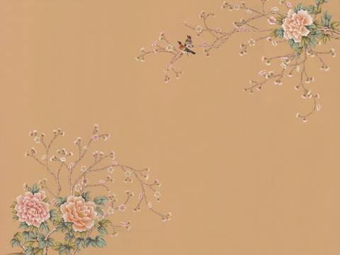 中式新中式花鸟植物壁纸壁画 