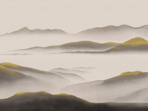 中式新中式水墨山水意境壁纸壁画