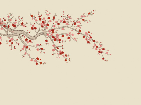 中式新中式植物花枝意境壁纸壁画