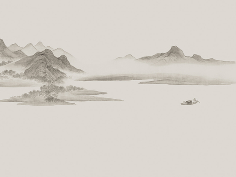 中式新中式水墨山水意境壁纸壁画