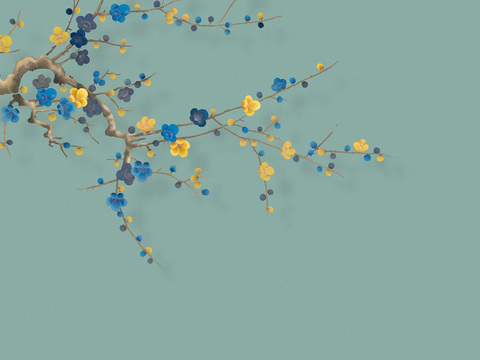 中式新中式植物花枝意境壁纸壁画