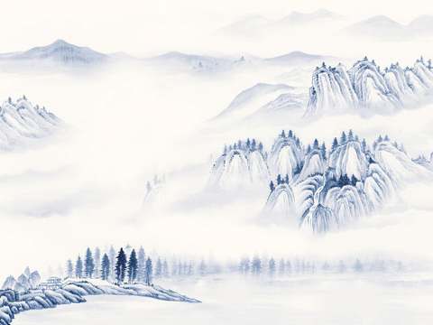 中式新中式水墨山水意境壁纸壁画