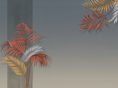 中式新中式植物花枝意境壁纸壁画