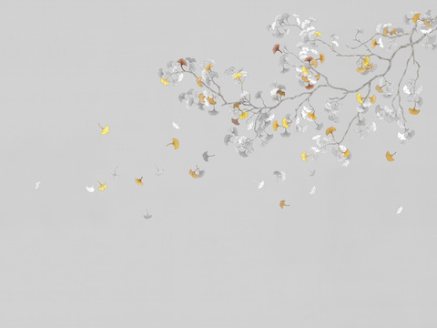 中式新中式植物花枝意境壁纸壁画