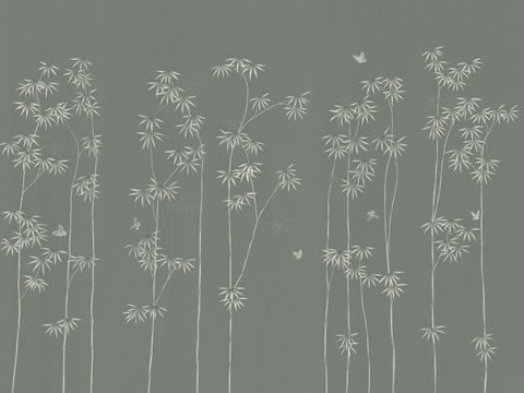 中式新中式植物花枝意境壁纸壁画