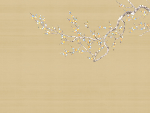 中式新中式植物花枝意境壁纸壁画