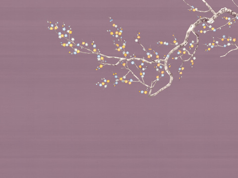 中式新中式植物花枝意境壁纸壁画