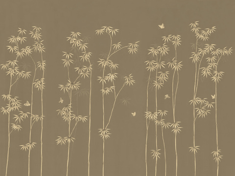 中式新中式植物花枝意境壁纸壁画