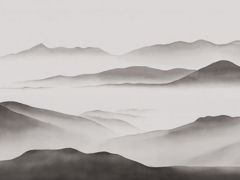 中式新中式水墨山水意境壁纸壁画