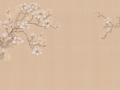 中式新中式植物花枝意境壁纸壁画
