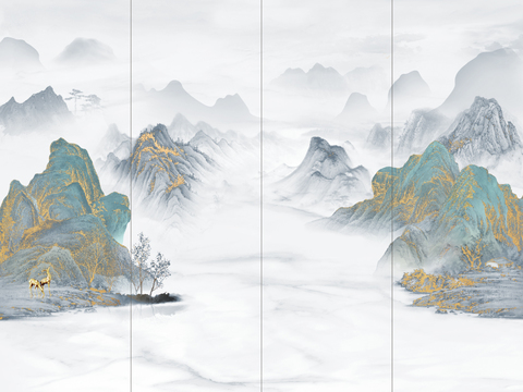 中式新中式山水意境壁纸壁画 山水硬包装饰画