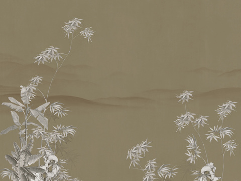 中式新中式植物花枝意境壁纸壁画