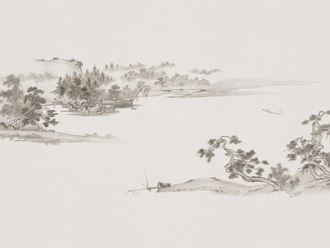 中式新中式水墨山水意境壁纸壁画