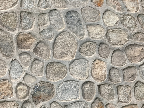 现代复古石墙_浅灰色无缝石挡墙_毛石_碎拼石_文化石贴图