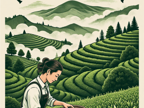 复古插画 采茶 装饰画