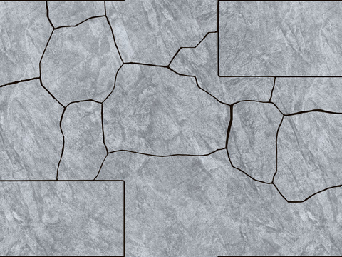 自然碎拼园路_灰色冰裂纹碎拼_不规则石材拼花_地面碎拼铺装