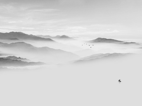 中式新中式山水水墨意境壁纸壁画装饰画