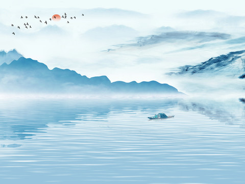 中式新中式山水水墨意境壁纸壁画装饰画