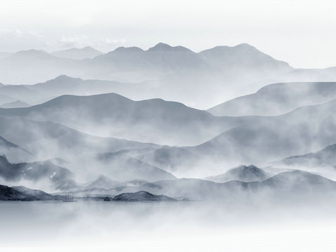 中式新中式山水水墨壁纸壁画装饰画