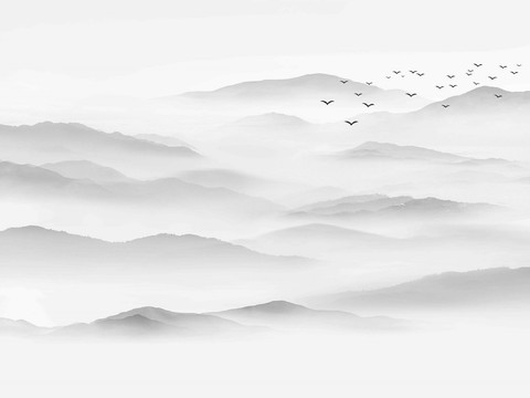 中式新中式山水水墨壁纸壁画装饰画