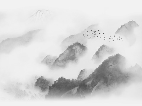 中式新中式山水水墨壁纸壁画装饰画