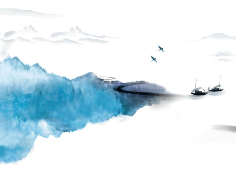 中式新中式山水水墨意境壁纸壁画装饰画